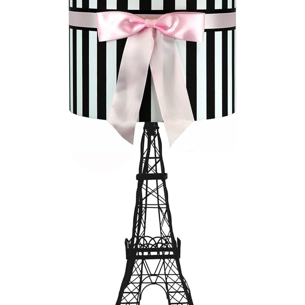 Striped Eiffel Tower Table Lamp with Pink Bow